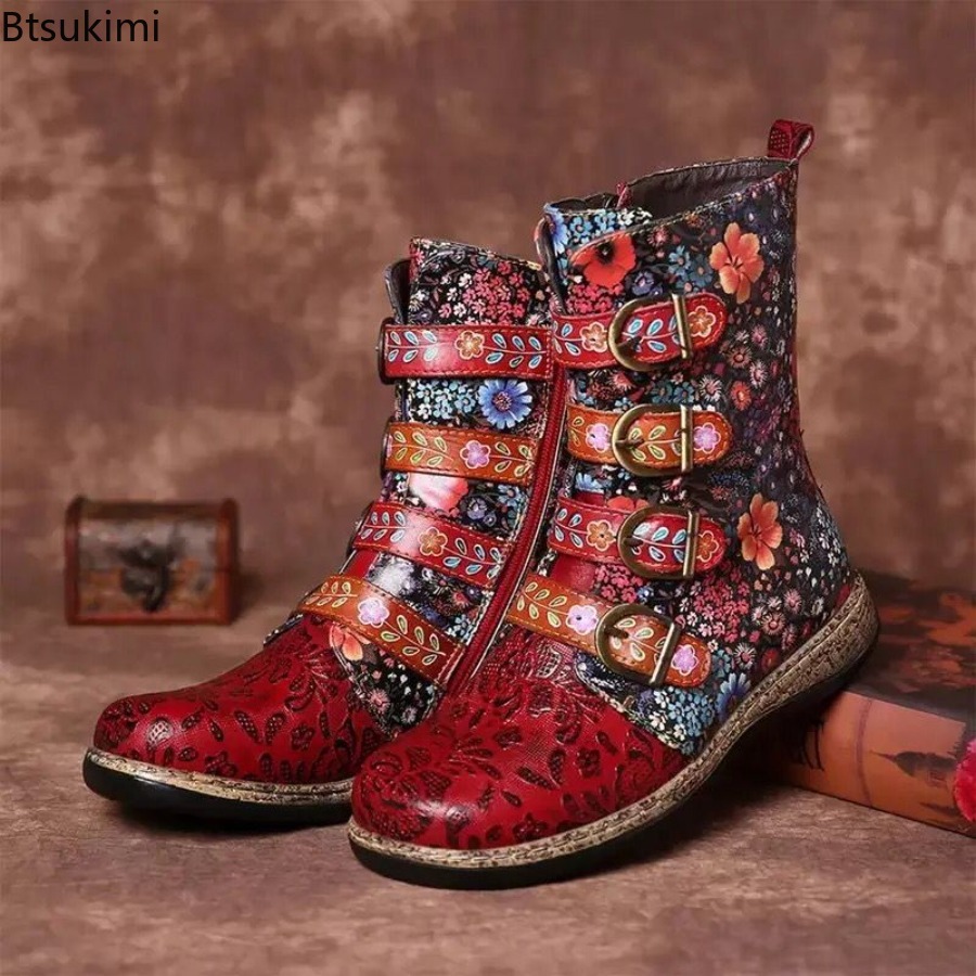 Ethnic Fashion For Women - Botas de cuero estampadas de estilo