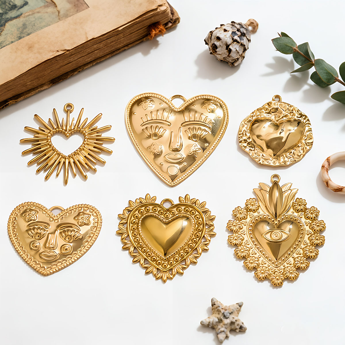 5 piezas de dijes de corazón d - Ethnic Fashion Jewellery reseña y precio